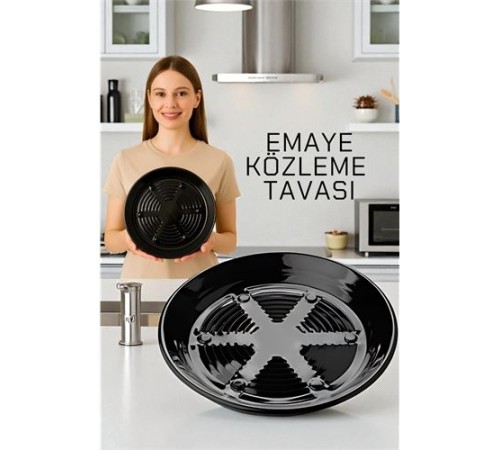 Emaye Közleme Tavası 31 cm - Fırına Uyumlu - Delikli Izgara Yüzeyli, Parlak Siyah