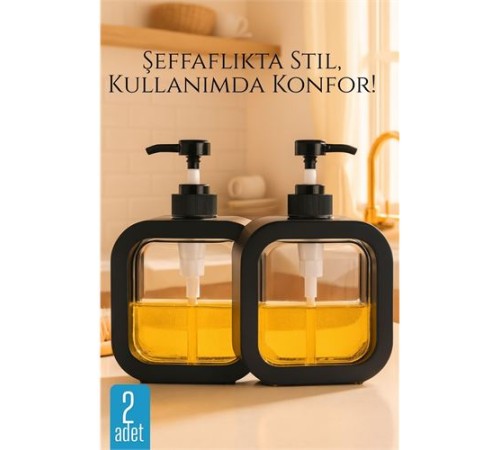 Pompalı Dispenser Sabunluk Seti – Şeffaf Gövde, Modern Tasarım | Sıvı Sabun, Şampuan, Losyon İçin