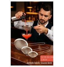 3’lü Bar Süzgeci Seti – 12-14-16 cm Çaplı Paslanmaz Çelik | Kokteyl ve Mutfak İçin