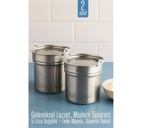 2 li Yoğurt Bakracı – Paslanmaz Çelik 5 Litre |  Kapaklı, Hijyenik ve Dayanıklı