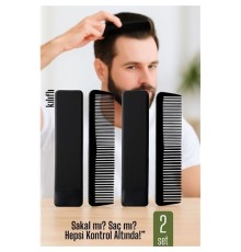 2 li Kılıflı Cep Tarağı – 14 x 3 cm | Kompakt, Şık ve Taşınabilir Erkek Bakım Tarağı