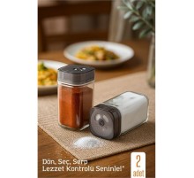 Cam Tuzluk Baharatlık – 360° Döner Kapaklı | 3 Delik Tipiyle Ayarlanabilir Akış   2 ADET
