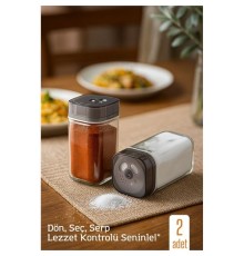 Cam Tuzluk Baharatlık – 360° Döner Kapaklı | 3 Delik Tipiyle Ayarlanabilir Akış   2 ADET