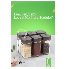 Cam Tuzluk Baharatlık – 360° Döner Kapaklı | 3 Delik Tipiyle Ayarlanabilir Akış  6 ADET