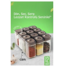 Cam Tuzluk Baharatlık – 360° Döner Kapaklı | 3 Delik Tipiyle Ayarlanabilir Akış  12 ADET