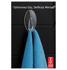 3 lü Şeffaf Kendinden Yapışkanlı Duvar Askısı – 5.5 x 3.2 cm | İz Bırakmaz, Güçlü Tutuş