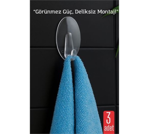 3 lü Şeffaf Kendinden Yapışkanlı Duvar Askısı – 5.5 x 3.2 cm | İz Bırakmaz, Güçlü Tutuş