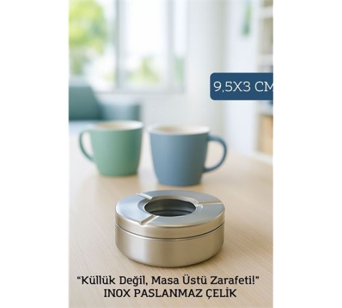 Inox Çelik Küllük – 9.5 cm x 3 cm | Modern, Hijyenik ve Dayanıklı Tasarım