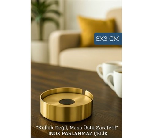 Gold Inox 1 MM Scotch Çelik Küllük – 8 cm x 3 cm | Modern, Hijyenik ve Dayanıklı Tasarım