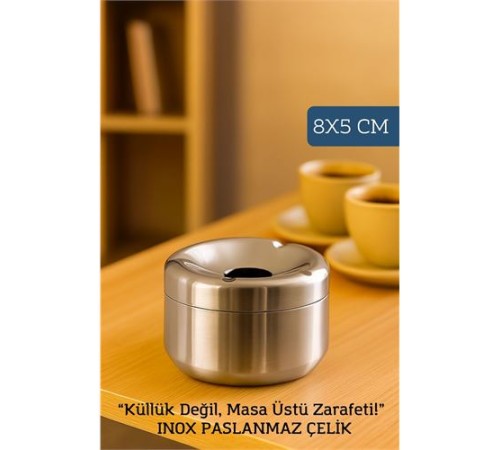 Inox Paslanmaz Çelik Küllük – 8 x 5 cm | Modern, Hijyenik ve Dayanıklı Tasarım