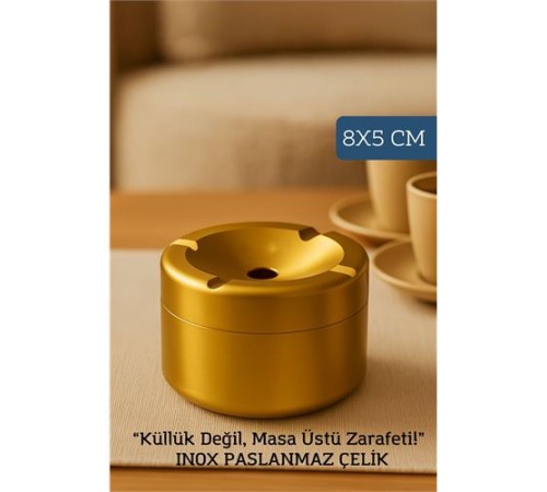 Inox Gold Paslanmaz Çelik Küllük – 8x 5 cm | Modern, Hijyenik ve Dayanıklı Tasarım