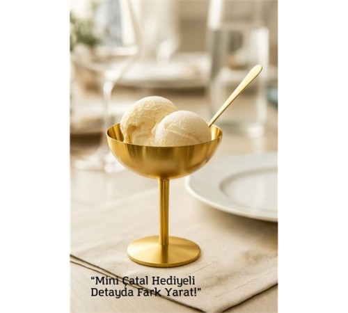 Gold Inox Çelik Ayaklı Dondurma ve Sunum Kasesi – Tatlı, Lokum ve Sunum Kabı
