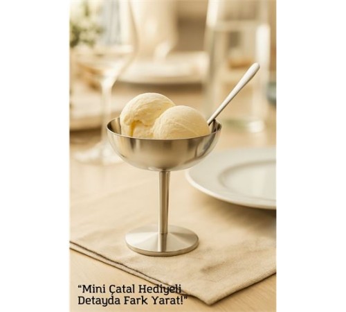 Gümüş Inox Çelik Ayaklı Dondurma ve Sunum Kasesi – Tatlı, Lokum ve Sunum Kabı