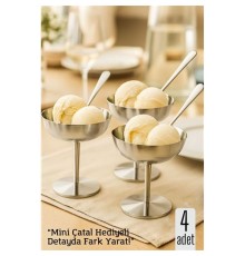 4 lü Gümüş Inox Çelik Ayaklı Dondurma ve Sunum Kasesi – Tatlı, Lokum ve Sunum Kabı