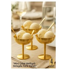 4 lü Gold Inox Çelik Ayaklı Dondurma ve Sunum Kasesi – Tatlı, Lokum ve Sunum Kabı