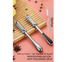 2 Bıçaklı Inox Paslanmaz Çelik Sebze Soyacak | Düz ve Tırtıklı Bıçak | Çok Amaçlı Kullanım