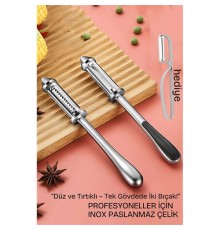 2 Bıçaklı Inox Paslanmaz Çelik Sebze Soyacak | Düz ve Tırtıklı Bıçak | Çok Amaçlı Kullanım