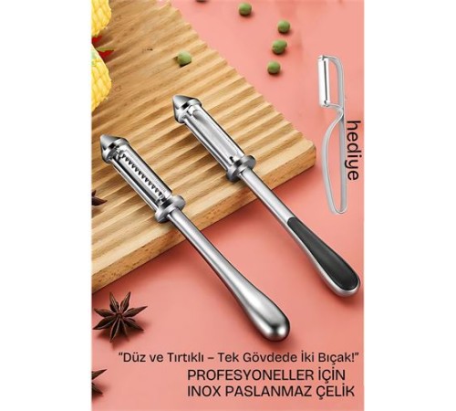 2 Bıçaklı Inox Paslanmaz Çelik Sebze Soyacak | Düz ve Tırtıklı Bıçak | Çok Amaçlı Kullanım