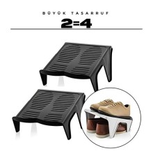 2'li Ayakkabı Düzenleyici Twin Set – Çift Katlı Tasarım | Dolap İçi Alan Tasarrufu | Kaymaz Yüzey