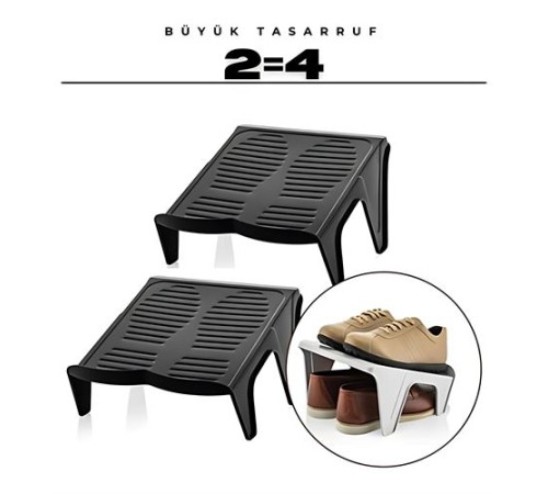 2'li Ayakkabı Düzenleyici Twin Set – Çift Katlı Tasarım | Dolap İçi Alan Tasarrufu | Kaymaz Yüzey