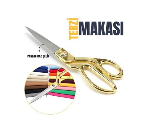 Terzi Makası – Paslanmaz Çelik Bıçaklı, Altın Renkli Profesyonel Kumaş Kesme Makası