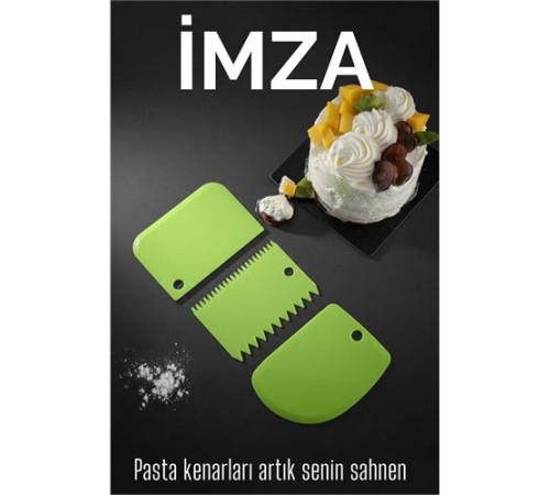 3’lü Dekoratif Şekillendirme Aparatı Hamur Pasta Kesici Kazıma  (Düz, Dişli, Kavisli)