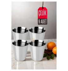 9 LU Paslanmaz Çelik Bardak – Kamp, Piknik ve Mutfak İçin Dayanıklı Metal Bardak