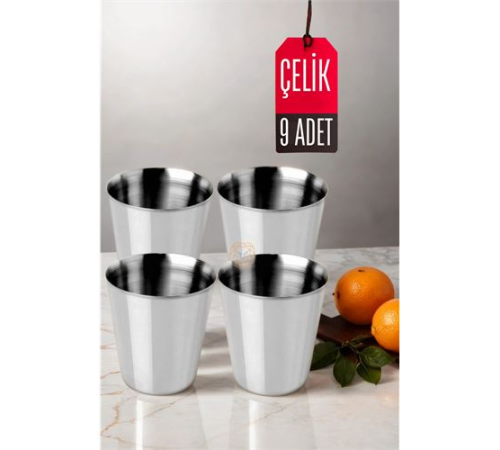 9 LU Paslanmaz Çelik Bardak – Kamp, Piknik ve Mutfak İçin Dayanıklı Metal Bardak