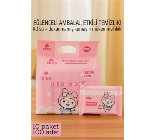 Dies Islak Mendil -RO Saf Su & Dokunmamış Kumaşlı, 100 Yaprak Temizlik Keyfi PEMBE