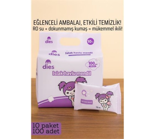 Dies Islak Mendil -RO Saf Su & Dokunmamış Kumaşlı, 100 Yaprak Temizlik Keyfi MOR