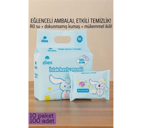 Dies Islak Mendil -RO Saf Su & Dokunmamış Kumaşlı, 100 Yaprak Temizlik Keyfi MAVİ