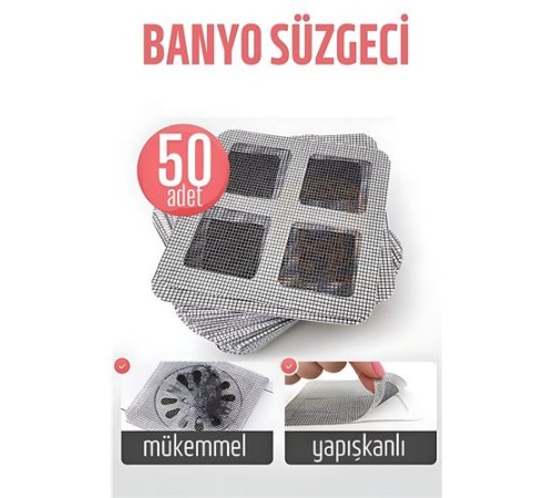 Banyo Gider Süzgeci 50 Adet Yapışkanlı Filtre, 10x10 cm