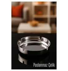 Paslanmaz Yuvarlak Küllük - Metal Kül Tablası - Masaüstü Küllük