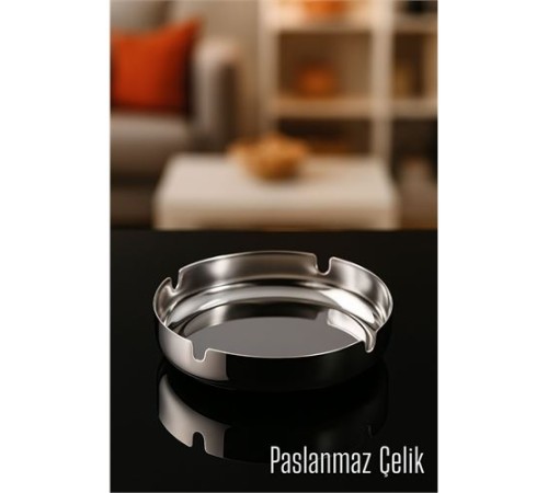 Paslanmaz Yuvarlak Küllük - Metal Kül Tablası - Masaüstü Küllük