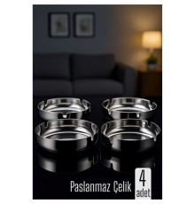 Paslanmaz Yuvarlak Küllük - Metal Kül Tablası - Masaüstü Küllük 4 LÜ