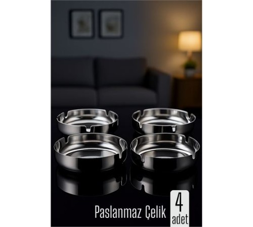 Paslanmaz Yuvarlak Küllük - Metal Kül Tablası - Masaüstü Küllük 4 LÜ