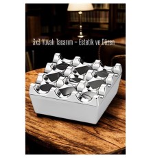 Metal Döküm Küllük – 3x3 Yuvalı, Krom , Modern ve Ağırlıklı Tasarım 7