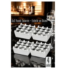 4 lü Metal Döküm Küllük – 3x3 Yuvalı, Krom , Modern ve Ağırlıklı Tasarım