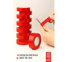 10'LU KIRMIZI Elektrik  Bandı – Yüksek Yalıtım Gücü, Kablo Sabitleme ve Elektrik Koruma İçin