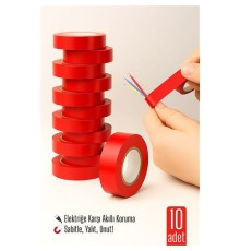 10'LU KIRMIZI Elektrik  Bandı – Yüksek Yalıtım Gücü, Kablo Sabitleme ve Elektrik Koruma İçin