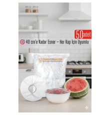 50'li Tabak Bonesi - 40 cm Esnek Streç Kapak Seti, Gıda Bonesi Koruma İçin