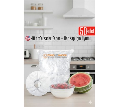 50'li Tabak Bonesi - 40 cm Esnek Streç Kapak Seti, Gıda Bonesi Koruma İçin