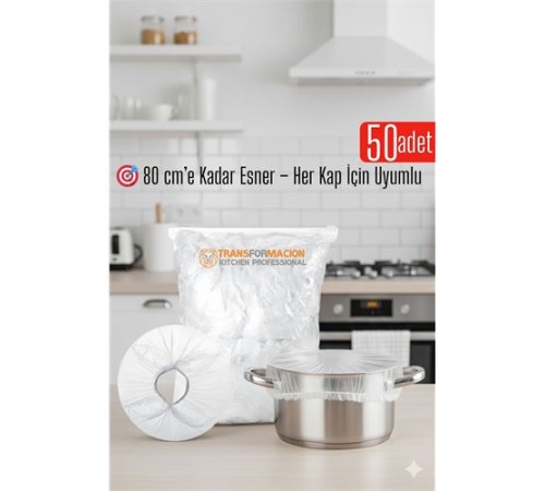 50'li Tencere Bonesi - 80 cm Esnek Streç Kapak Seti, Gıda Koruma İçin