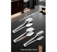 3’lü İnox Çelik Mutfak Maşa Seti - Makarna Pasta Salata Çok Amaçlı Maşa 3 lü SET