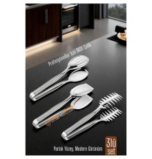 3’lü İnox Çelik Mutfak Maşa Seti - Makarna Pasta Salata Çok Amaçlı Maşa 3 lü SET