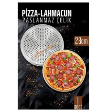 Paslanmaz Çelik Pizza-Lahmacun Tepsisi – Delikli Tasarım ile Mükemmel Pişirme 28 cm