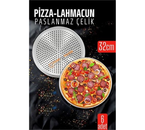 6 lı  Paslanmaz Çelik Pizza-Lahmacun Tepsisi – Delikli Tasarım ile Mükemmel Pişirme  32 cm