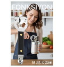 3’ü 1 Arada Konserve Açacağı – Şişe Açacağı ve Kapak Kaldıracı Paslanmaz Çelik