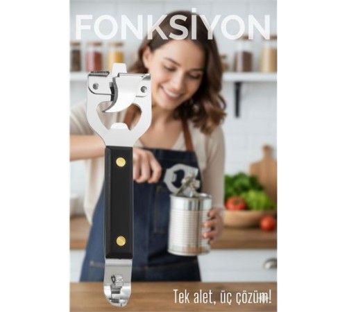 3’ü 1 Arada Konserve Açacağı – Şişe Açacağı ve Kapak Kaldıracı Paslanmaz Çelik