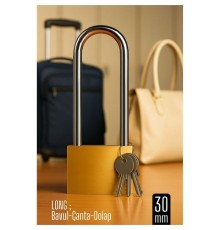 Long 30 mm Uzun Kelepçeli Bavul ve Çanta Asma Kilidi – 3 Anahtarlı, Dolap ve Seyahat İçin Güvenli